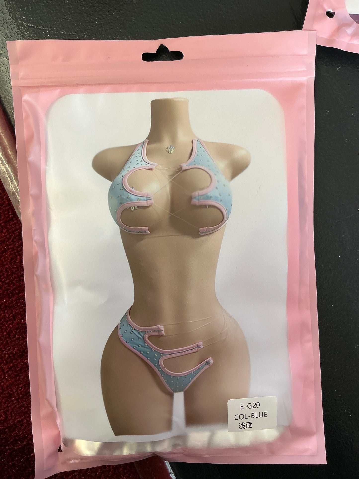 Diamond clawbra & claw thong w/ clear straps