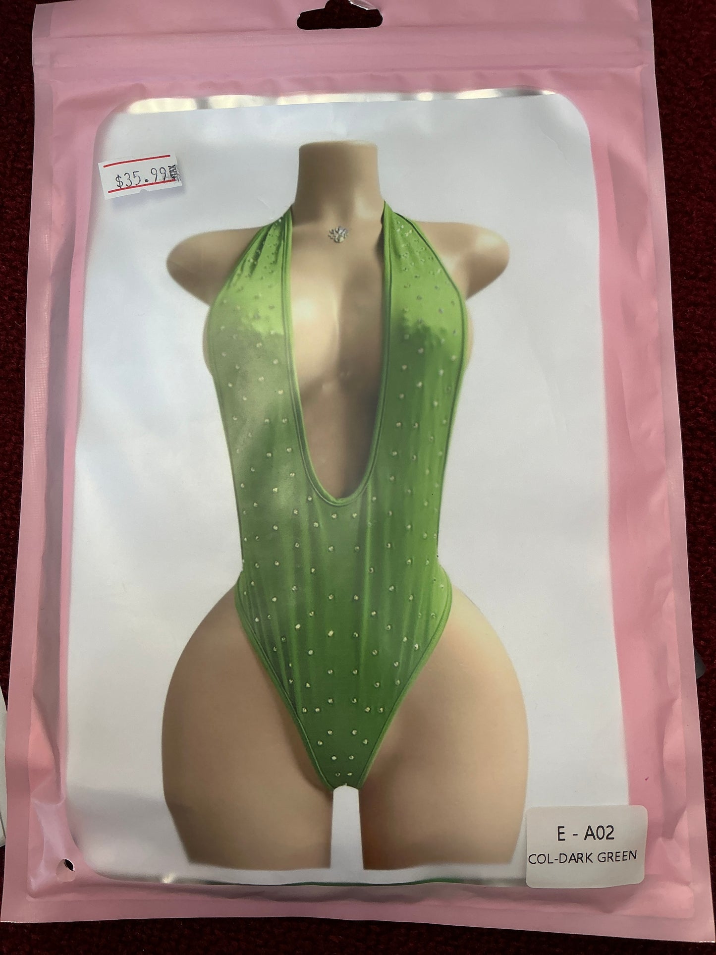 Diamond plunge neck thong suit