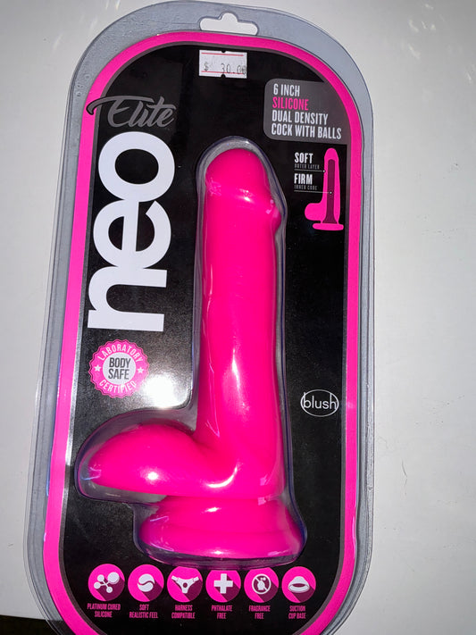 Elite Neo 6” Silicone Dual Density Cock With Balls