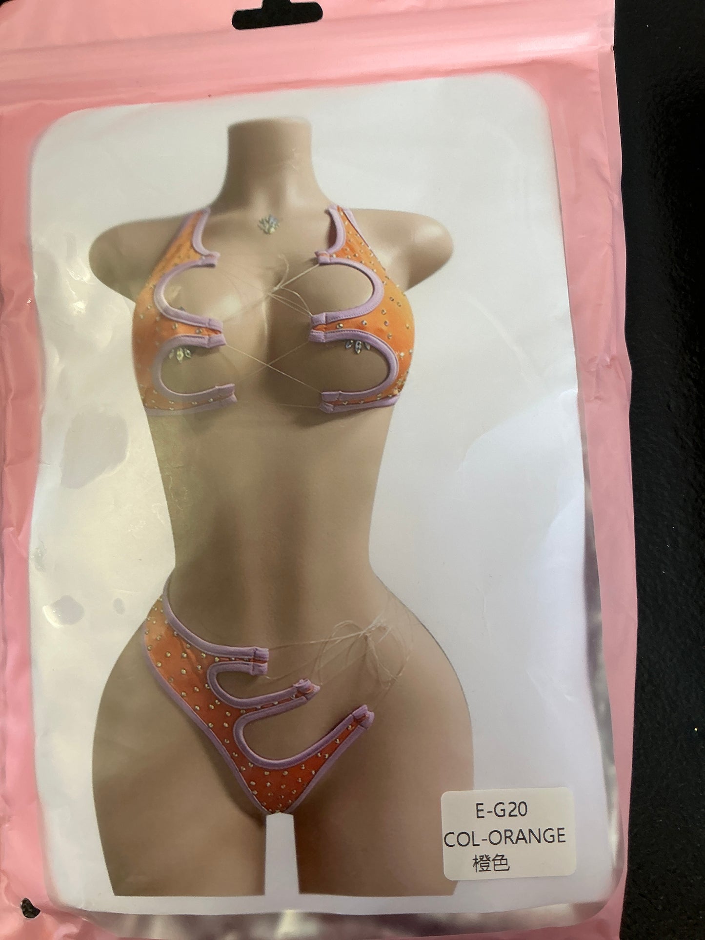 Diamond clawbra & claw thong w/ clear straps