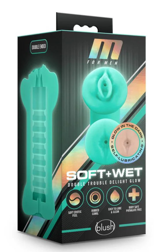 M For Men - Double Trouble Glow In The Dark Stroker - Vanilla