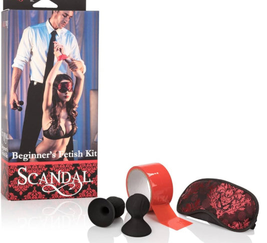 CalExotics Scandal Beginner’s Fetish Kit – Restraint Tape with Nipple Suckers and Blindfold