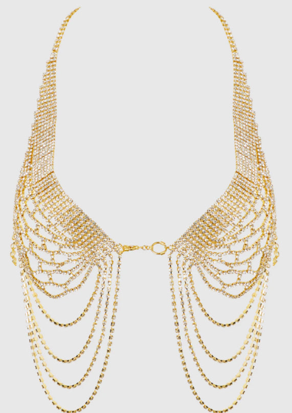 RHINESTONE NET HALTER WITH OPENABLE FRONT