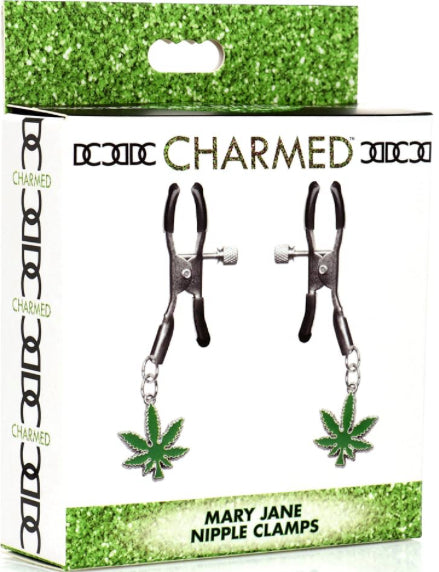 Charmed Mary Jane Nipple Clamps for Men, Women, & Couples. Adjustable Pressure with Vinyl Coated Tips for Comfort, Nickel-Free Nipple Clamps. 2 Piece Set, Silver.