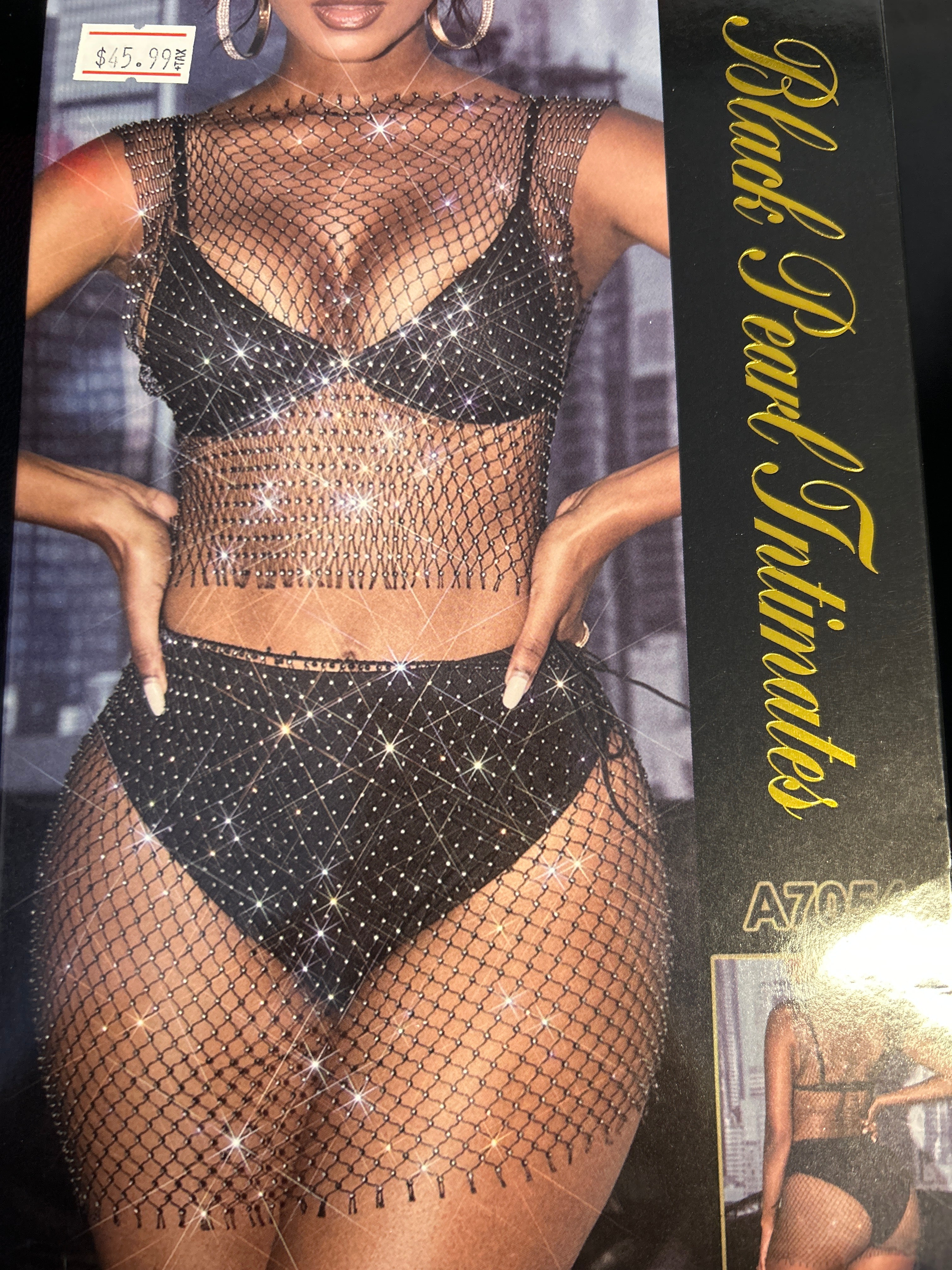 Black Rhinestones Mesh 2pc Skirt Set