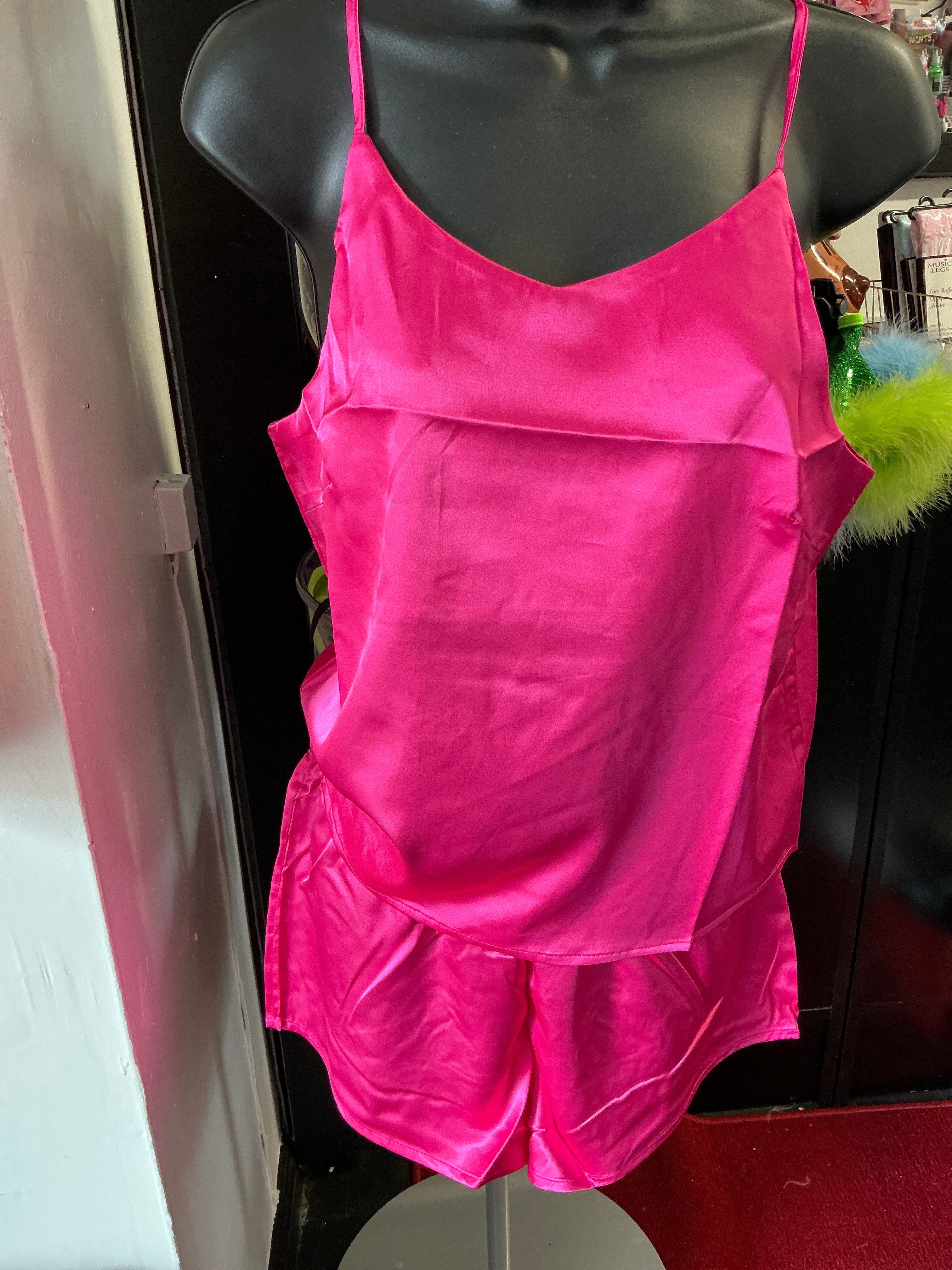 Pink satin two piece pajama set