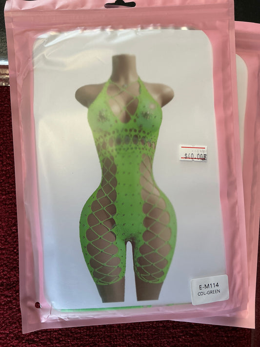 Cleared diamond fishnet, cut romper