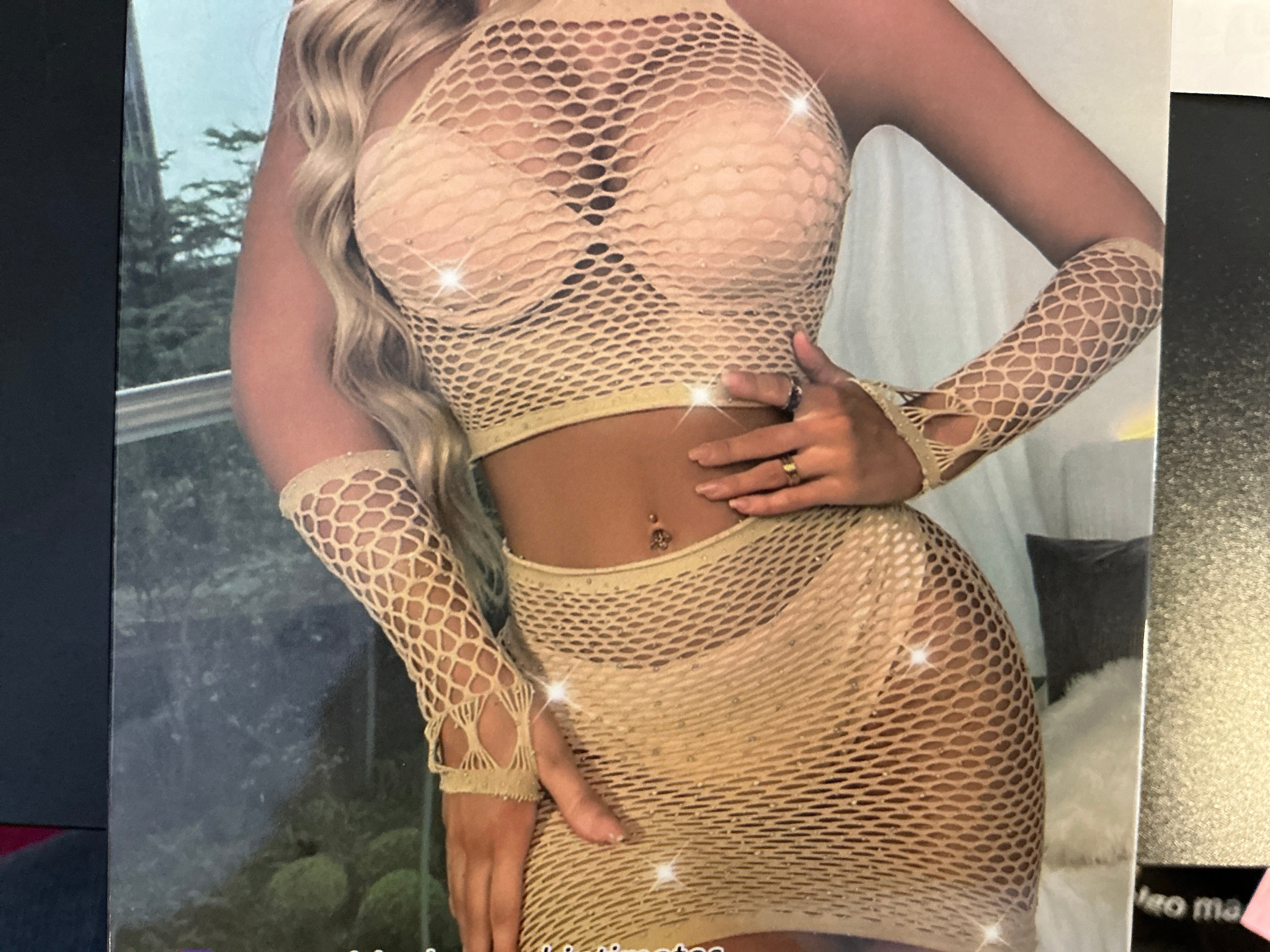 Beige 4pc Fishnets Bling Set