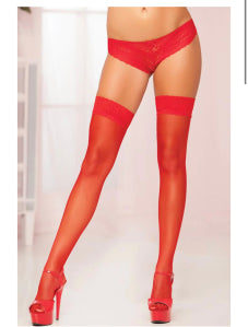 Thigh Highs with Backseam Sheer Black White- Red
