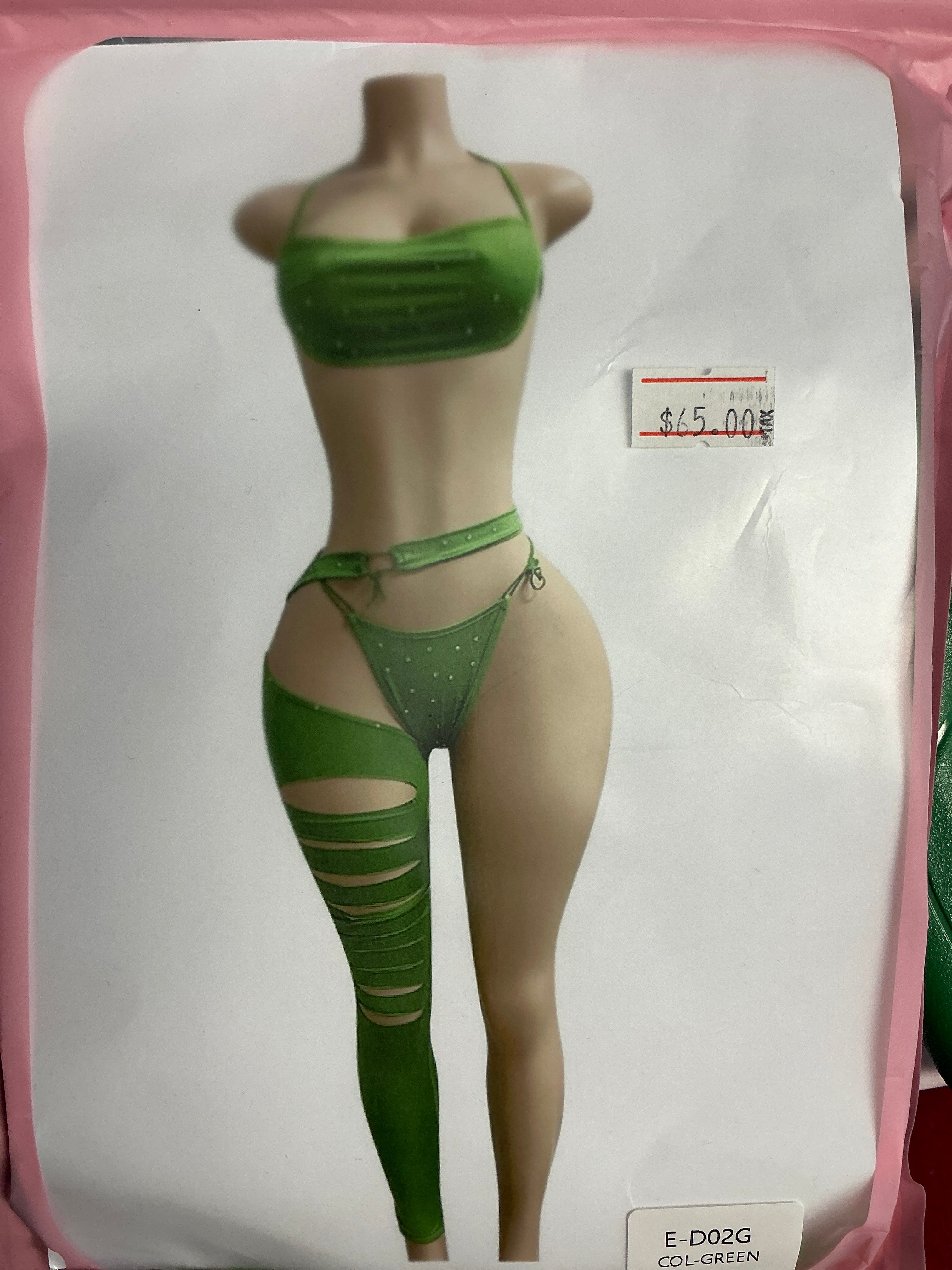 Green 3 pc lingerie set