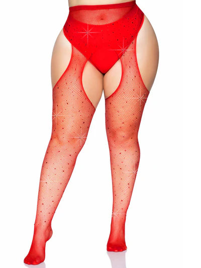 Leg Avenue Crystalized Fishnet Suspender Pantyhose 1x/2x