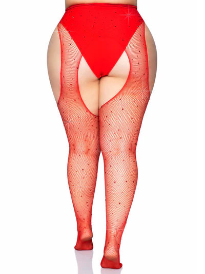 Leg Avenue Crystalized Fishnet Suspender Pantyhose 1x/2x