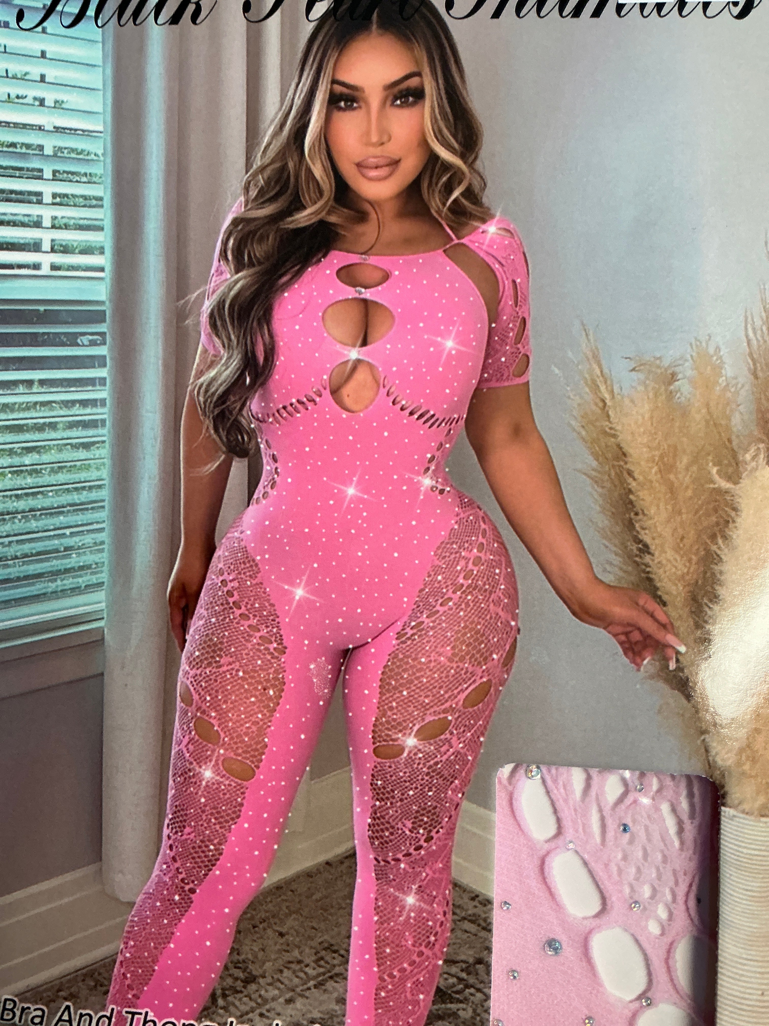 Baby Pink Lace Bling Thick Bodysuit