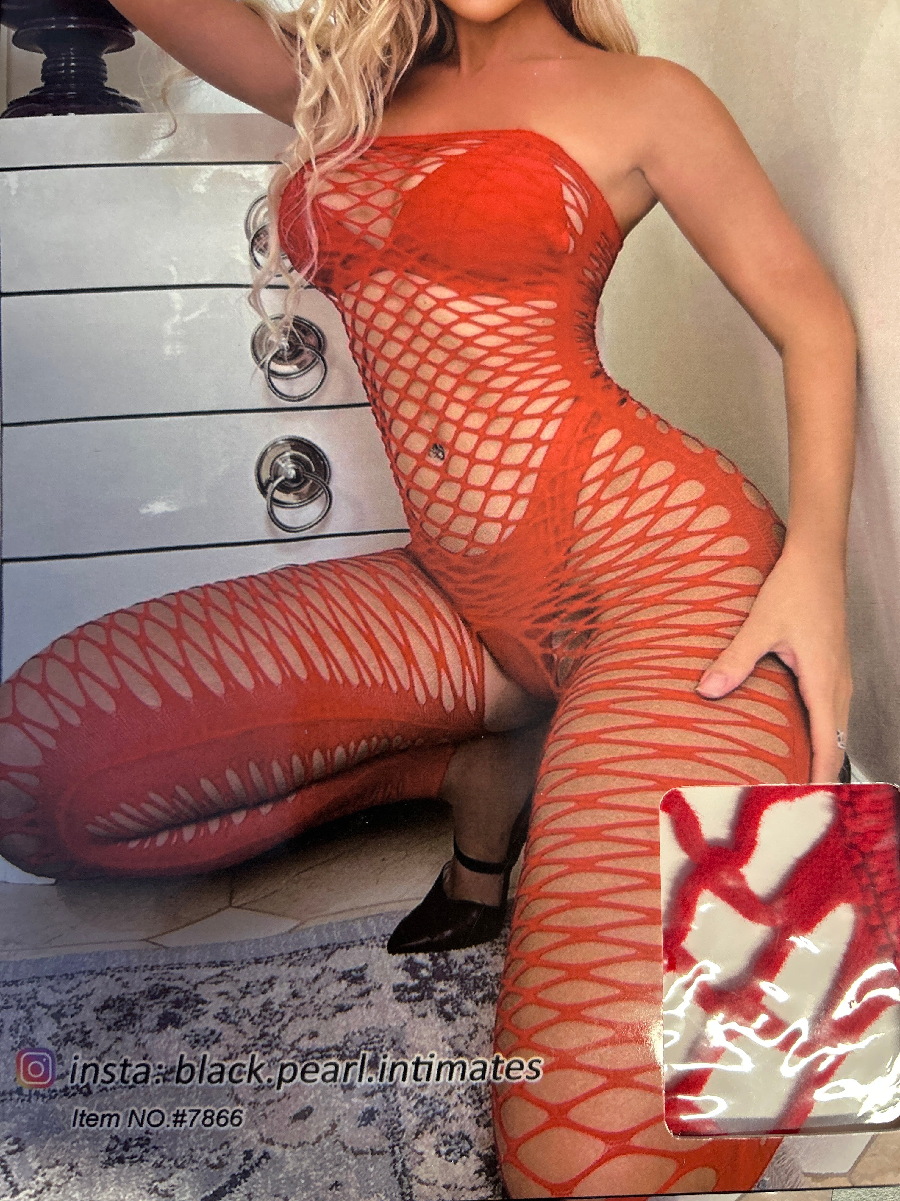 Red Fishnet Strapless Bodysuit