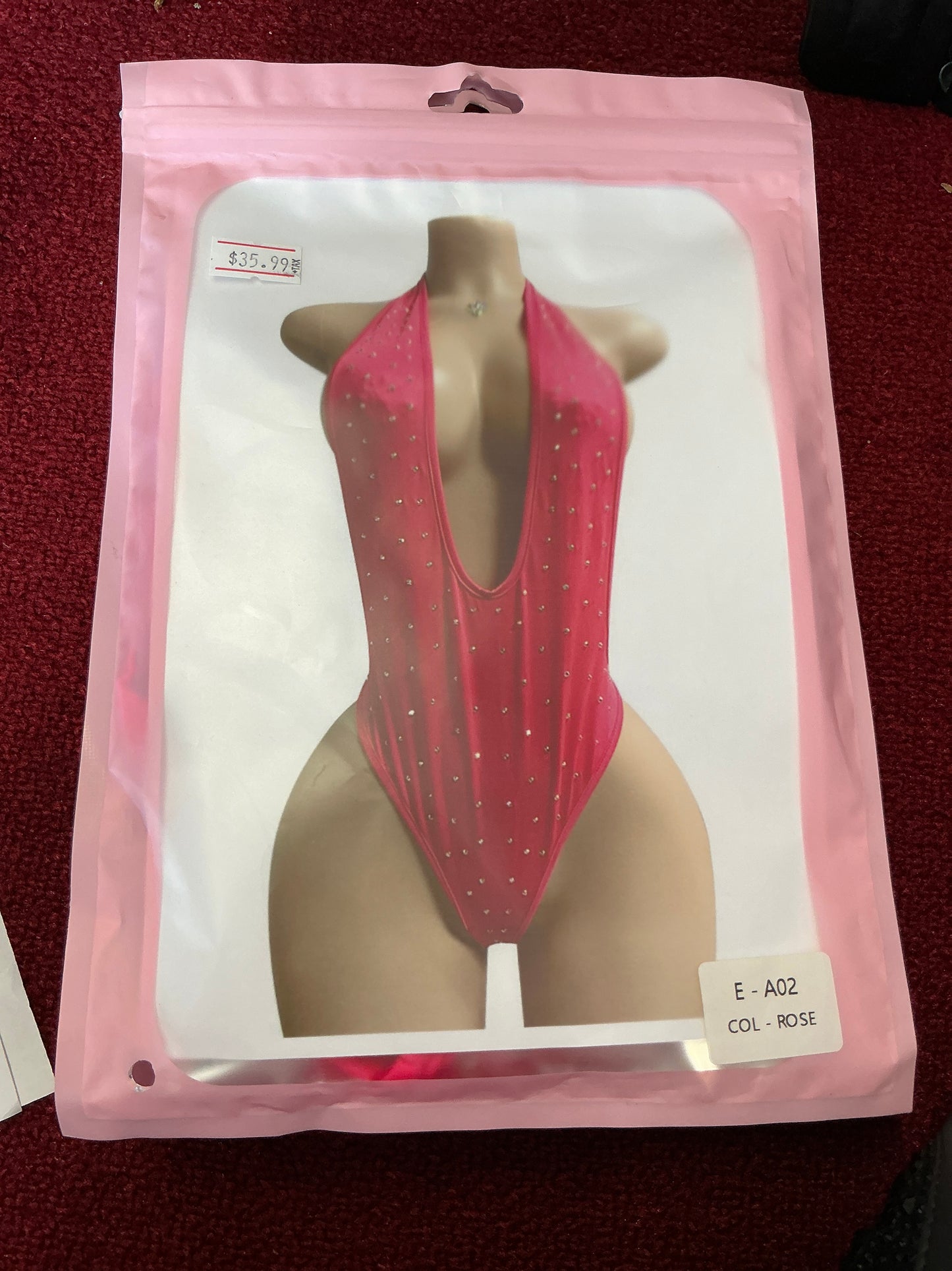 Diamond plunge neck thong suit