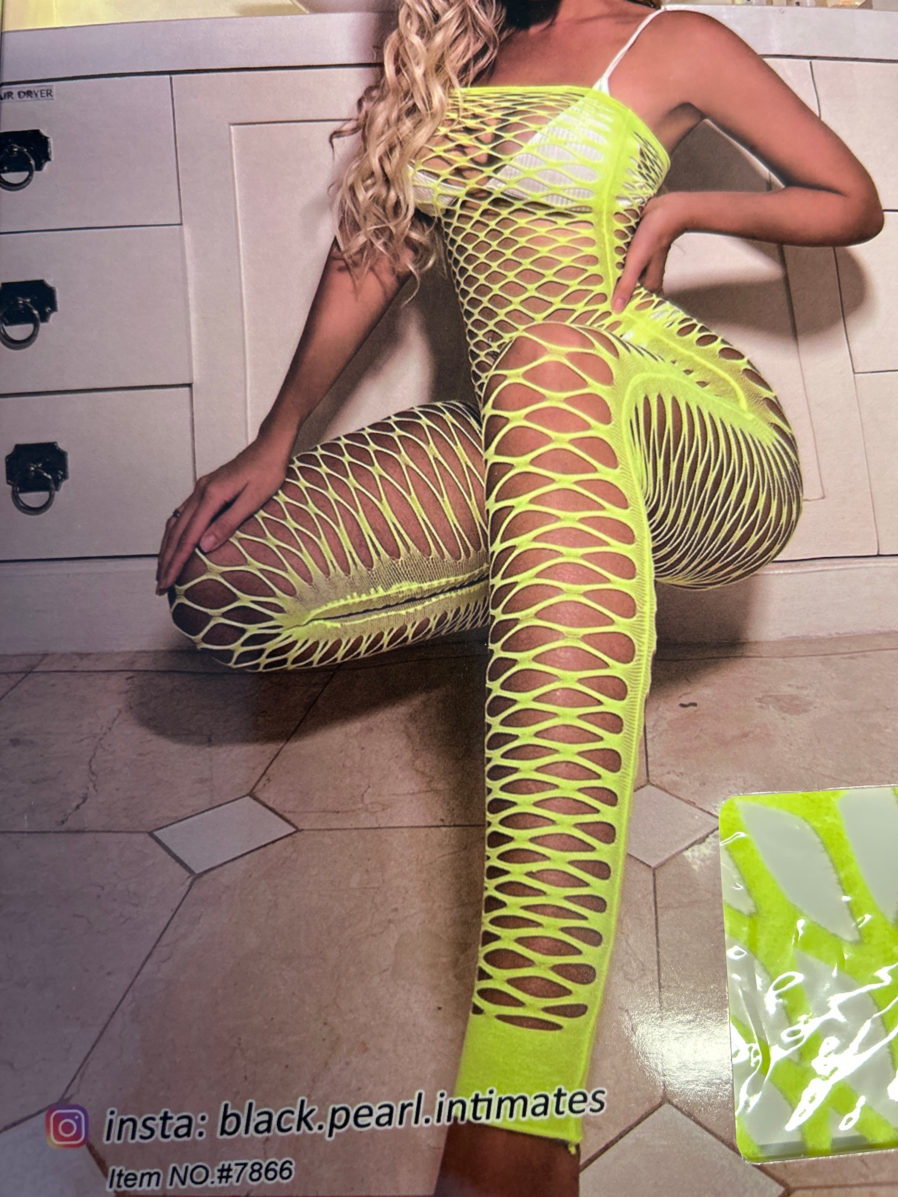 Yellow Fishnet Strapless Bodysuit