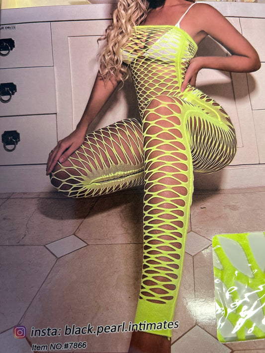 Yellow Fishnet Strapless Bodysuit