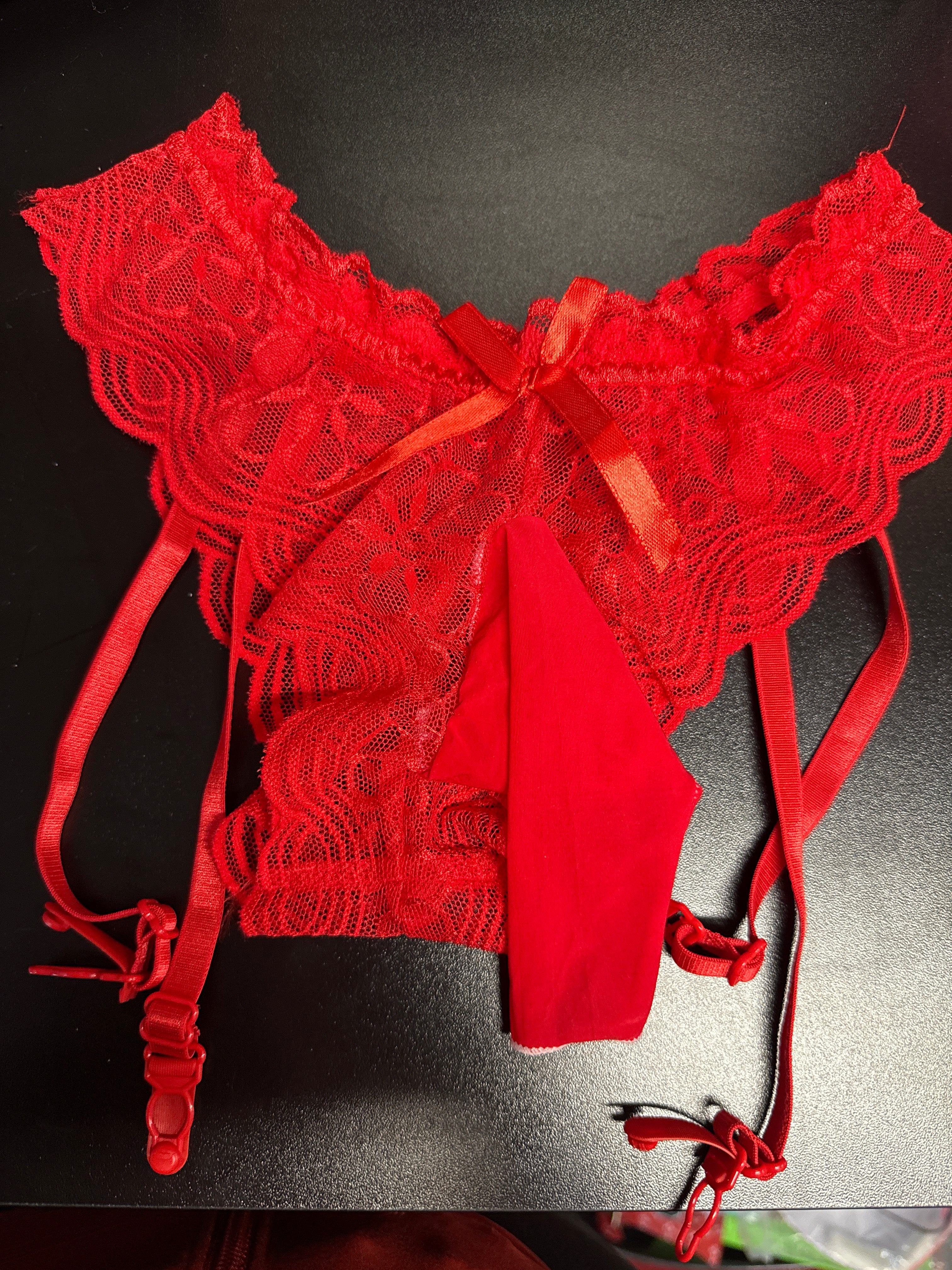 red lace lingerie with garter straps