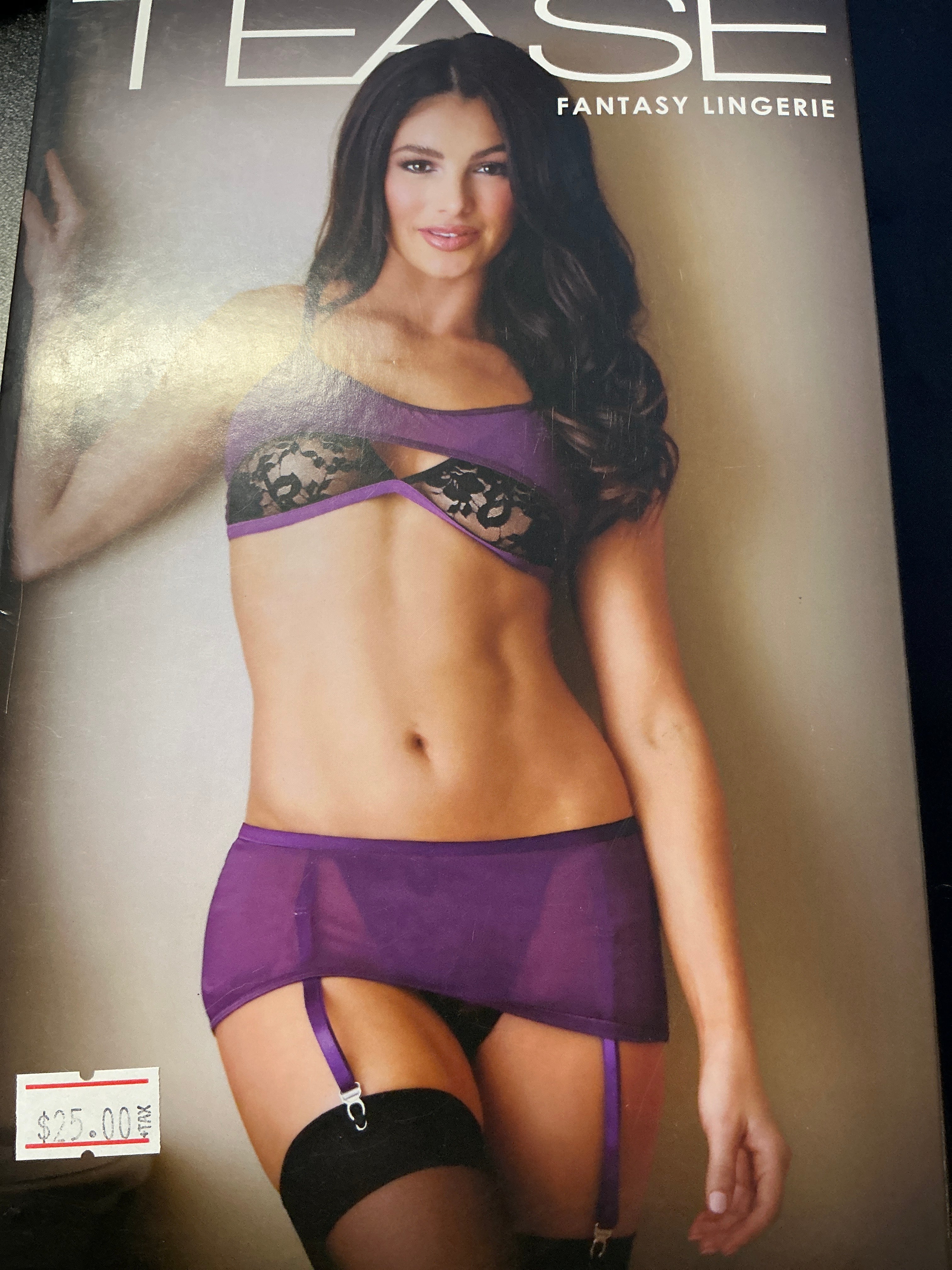 Fantasy Lingerie Tease Erica Bralette & Skirted Crotchless Panty Purple New