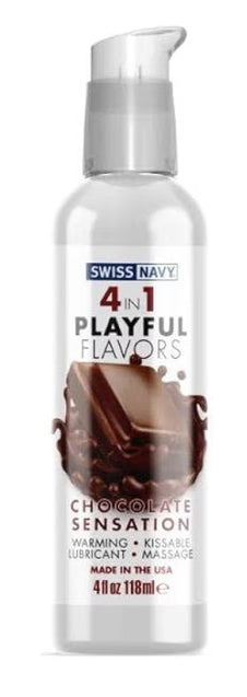 Swiss Navy 4 in 1 Chocolate Sensation - Water Based Flavored Lubricant, Personal Lube for Men, Women and Couples, Made Without Sugar Added, 4 fl oz
