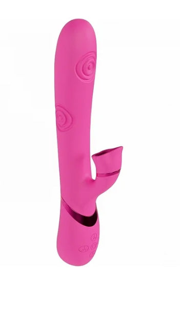 Vive Fiore Silicone Rechargeable Triple Motor G-Spot Air Wave VIbrating and Tapping Flared Clit Vibrator, Pink
