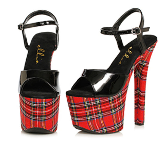 7" Plaid Stiletto Heel Black And Red