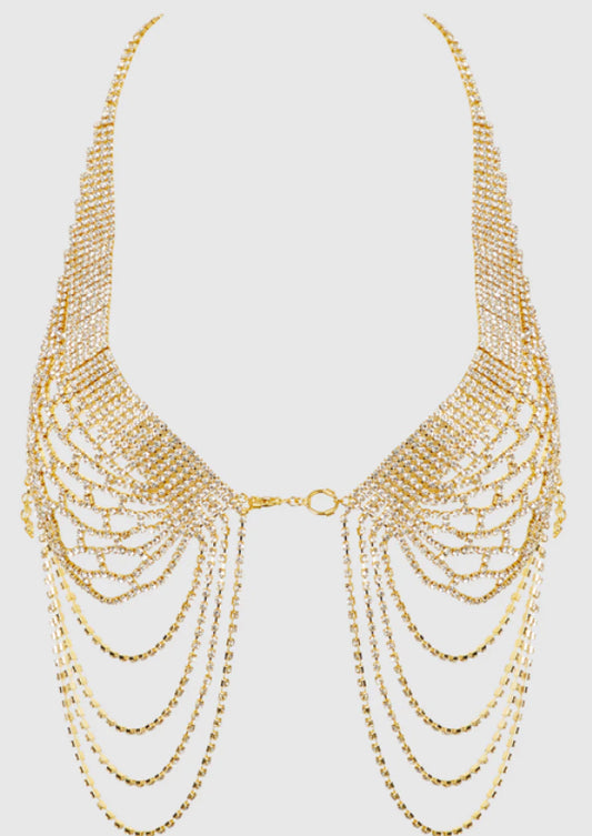 RHINESTONE NET HALTER WITH OPENABLE FRONT