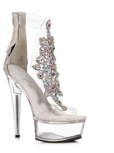 6" Stiletto With Rhinestone Upper Silver
