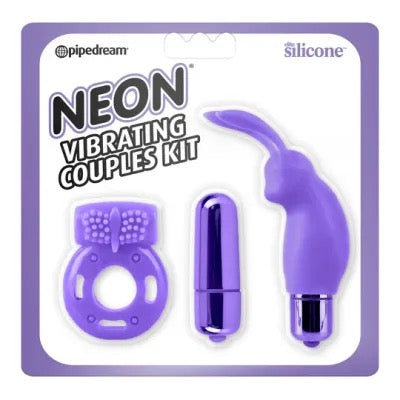 Neon Vibrating Couples Kit Purple- Pink