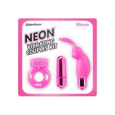 Neon Vibrating Couples Kit Purple- Pink