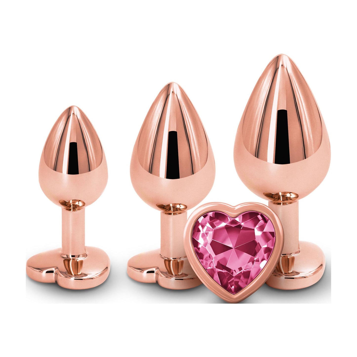 Rear Assets 3-Piece Metal Plug Kit Rose Gold/Pink Heart