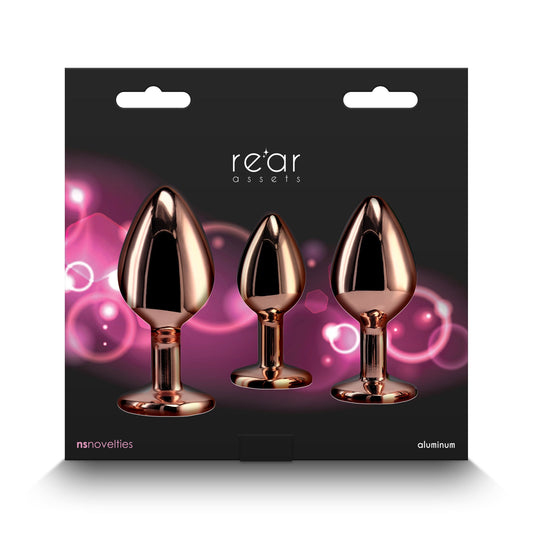 Rear Assets 3-Piece Metal Plug Kit Rose Gold/Pink Heart