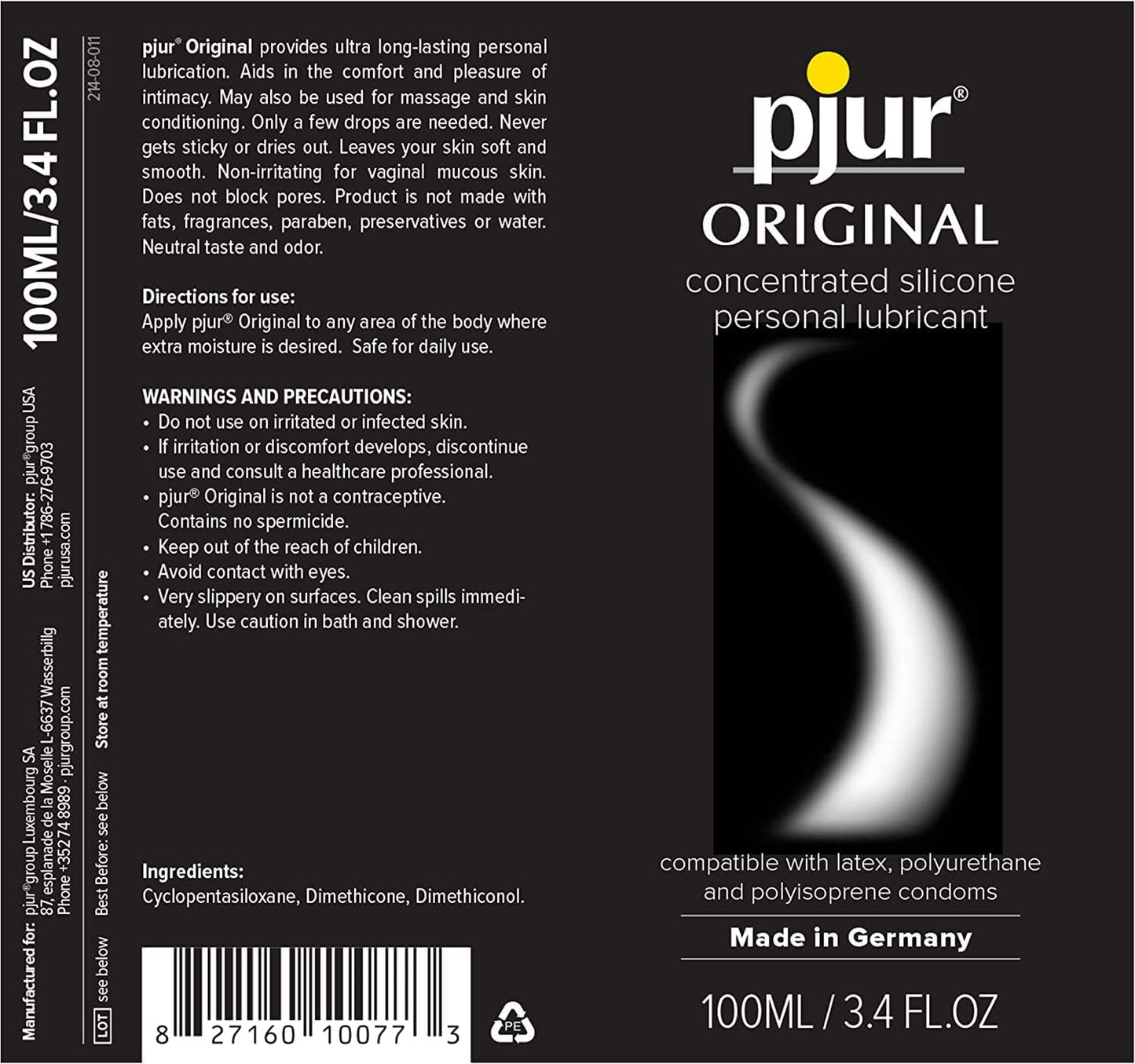 Pjur Original Concentrated Silicone Based Personal Lubricant Gel, 3.4 oz